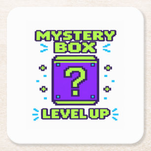 Mystery Box Level Up Retro 8 Bit Pixel Gamer T-Shi Rechteckiger Pappuntersetzer