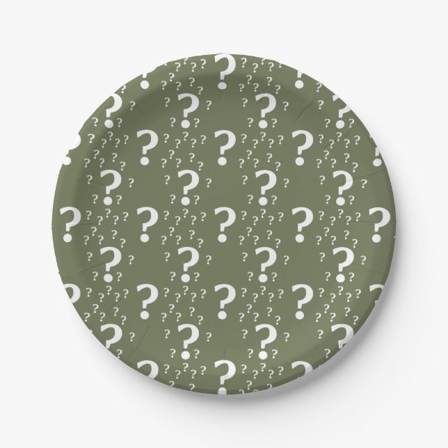 Mystery-Fragezeichen Rätsel olivgrün Pappteller (Vorderseite)