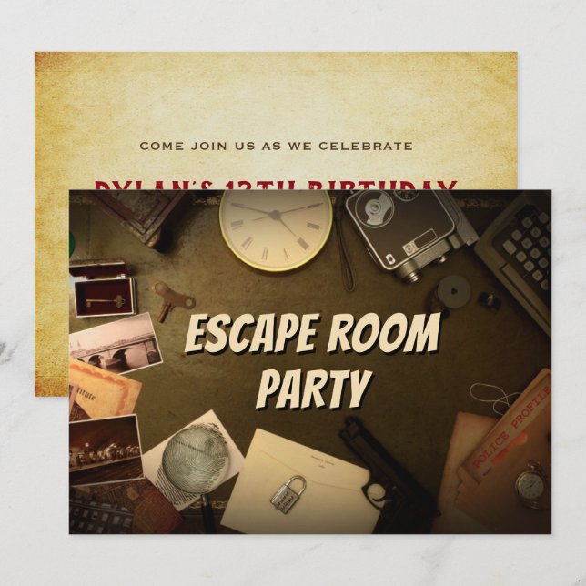 Mystery Game Escape Room Party Einladung Geburtsta (Vorne/Hinten)