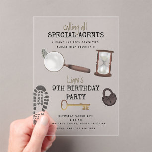 Mystery Kids Secret Agent Spy Detection Geburtstag Acryleinladungen
