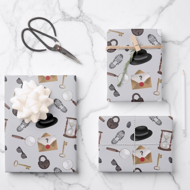 Mystery Kids Secret Agent Spy Deteme Theme Geschenkpapier Set (Vorderseite)