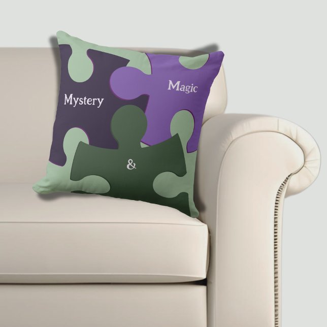 Mystery & Magic Green & Lila Jig Saw Puzzle Kissen (Mystery & Magic Green & Purple Jig Saw Puzzle Throw Pillow)