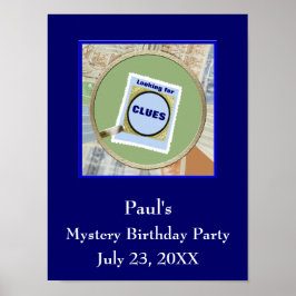 Mystery Magnifying Glass Clues Geburtstagsparty Poster