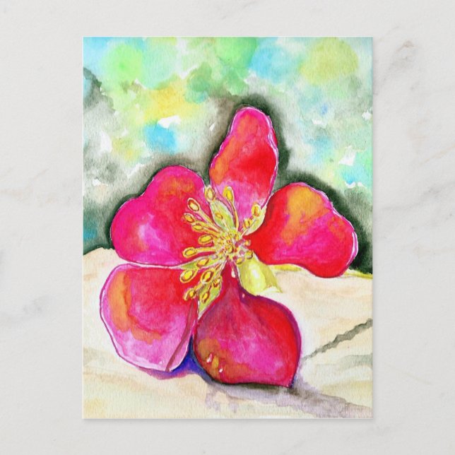 Mystery Pink Blume Watercolor Postkarte (Vorderseite)