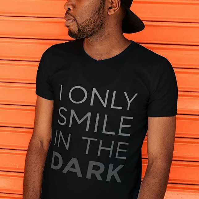 Mystery Smiler T-Shirt (Moody graphic tee – “I Only Smile in the Dark” shirt for introverts, goths, and deep thinkers)