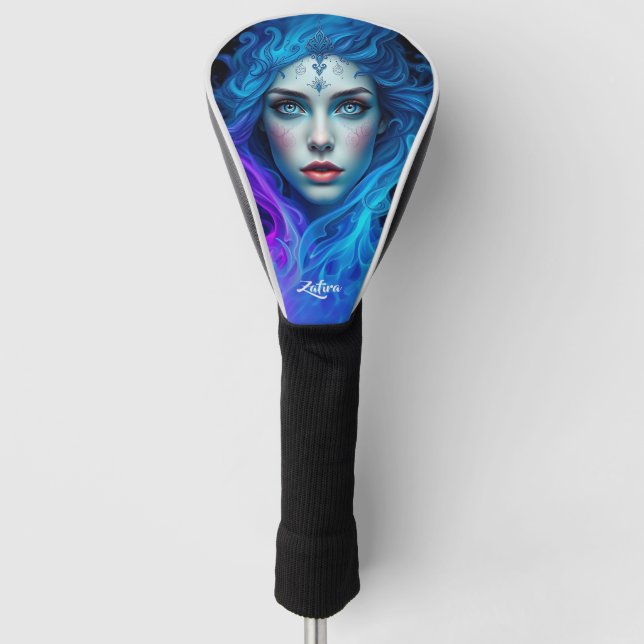 Mystery Woman Emerging from Blue & Purple Flames Golf Headcover (Vorderseite)
