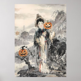 Mystic Asian Halloween - Watercolor Art Poster