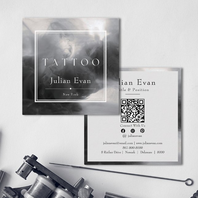 Mystic Black and White Ink Tattoo Artist Quadratische Visitenkarte (Mystic Black and White Ink Tattoo Artist Square Business Card)