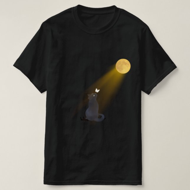 Mystic Black Cat Gazing at the Glowing Moon T-Shir T-Shirt (Design vorne)