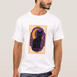 Mystic Black Cat Halloween Poster   Gothic Moon De T-Shirt