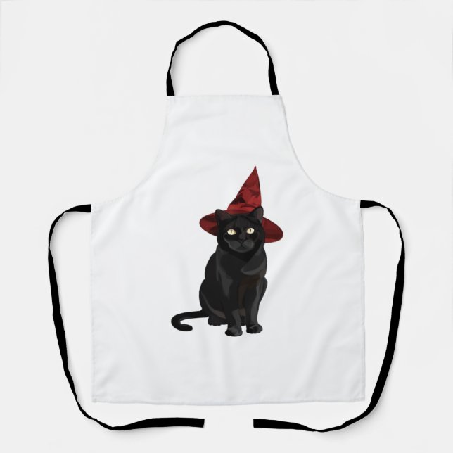 Mystic Black Cat mit Dark Red Hat Classic T - Shir Schürze (Vorderseite)