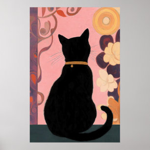 Mystic Black Cat on Pink Abstrakt Background Poster