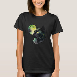 Mystic Black Cat Under Full Moon - Halloween Des T-Shirt