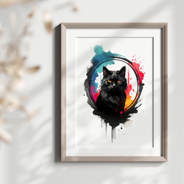 Mystic Black Cat Watercolor Splash Art Poster (Von Creator hochgeladen)