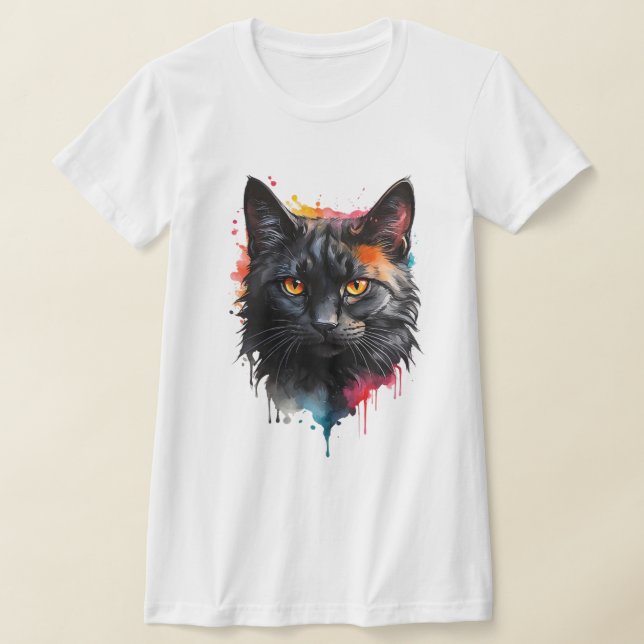 Mystic Black Cat Watercolor Splash Art T-Shirt (Ablage )