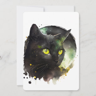 Mystic Black Cat Watercolor - Verzauberte Nachtkun Einladung