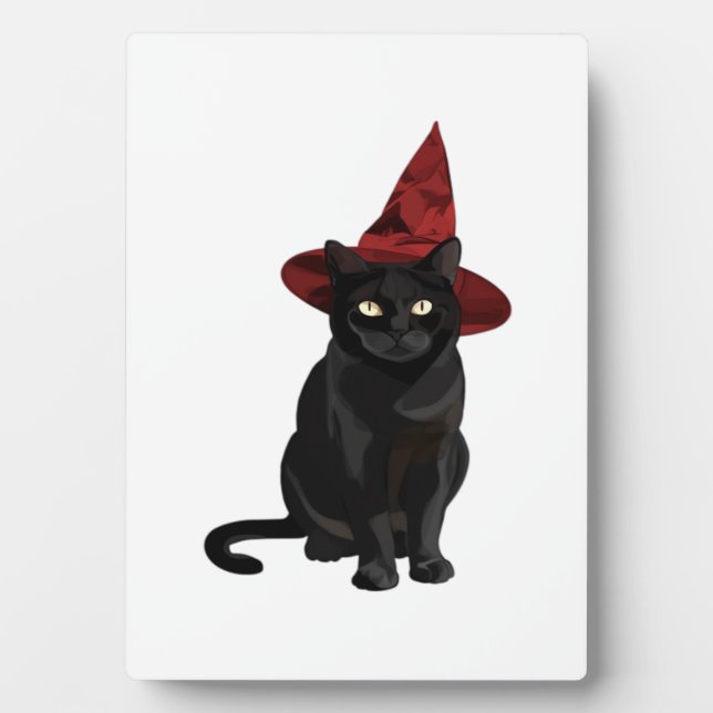 Mystic Black Cat with Dark Red Hat Classic T-Shirt Fotoplatte (Vorderseite)