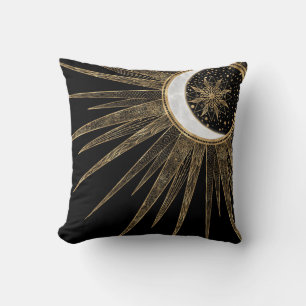 Mystic Black Gold Sun Moon Mandala Kissen