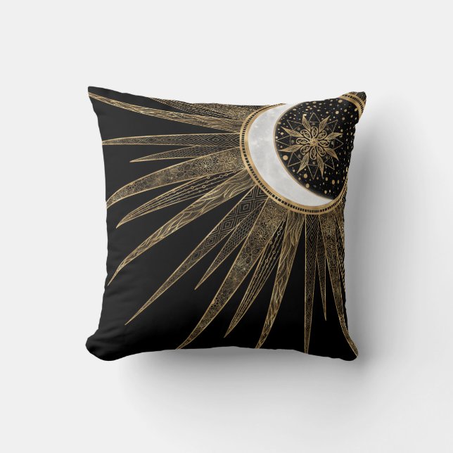 Mystic Black Gold Sun Moon Mandala Kissen (Vorderseite)
