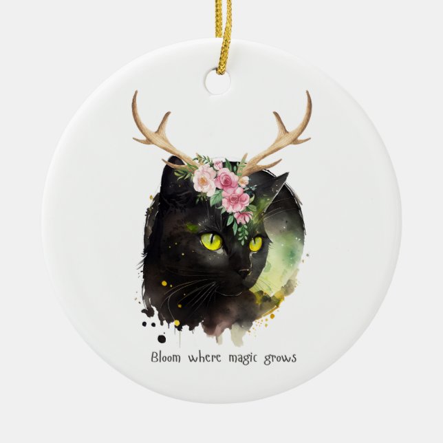 Mystic Bloom Cat Keramik Ornament (Vorne)