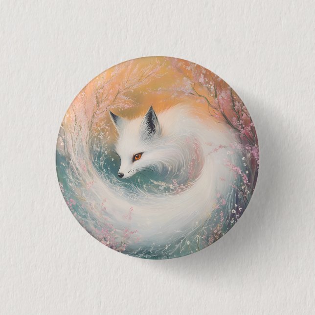 Mystic Bloom Frühlingsfuchs Aquarell Button (Vorderseite)