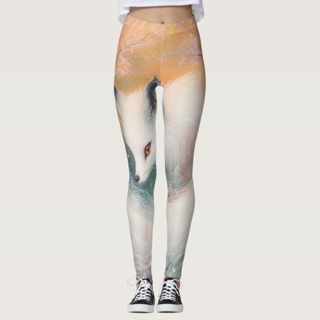 Mystic Bloom Spring Fox Watercolor Leggings (Vorderseite)