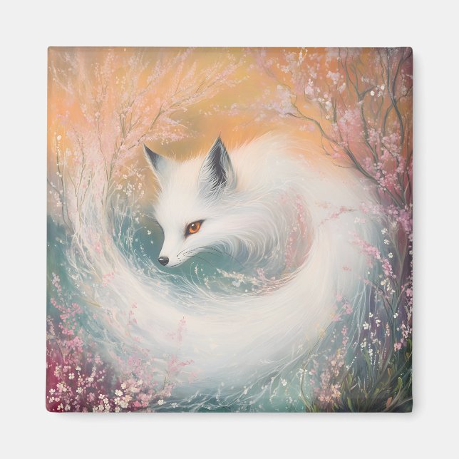 Mystic Bloom Spring Fox Watercolor Magnet (Vorne)