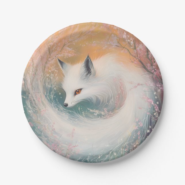 Mystic Bloom Spring Fox Watercolor Pappteller (Vorderseite)