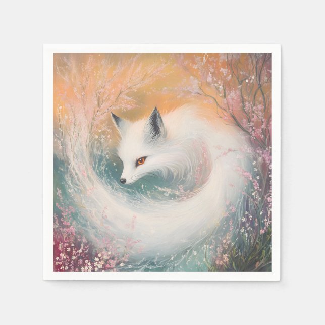 Mystic Bloom Spring Fox Watercolor Serviette (Vorderseite)