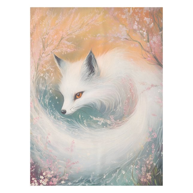 Mystic Bloom Spring Fox Watercolor Tischdecke (Vorderseite)