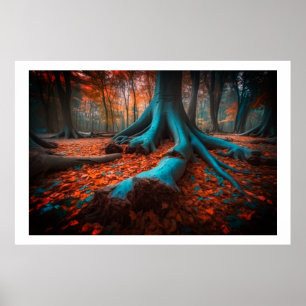 Mystic Blue AI Art: Forest Dream Poster im Herbst
