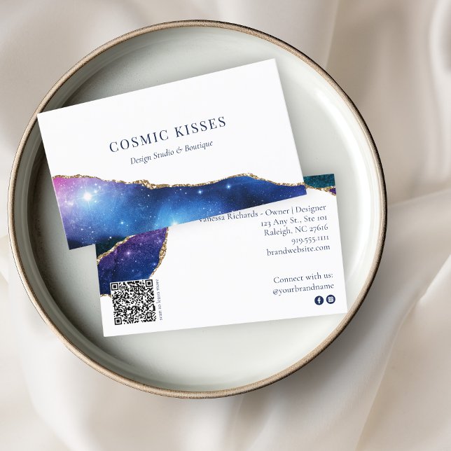 Mystic Blue Crystal Geode Gold Business Logo QR Visitenkarte (Von Creator hochgeladen)