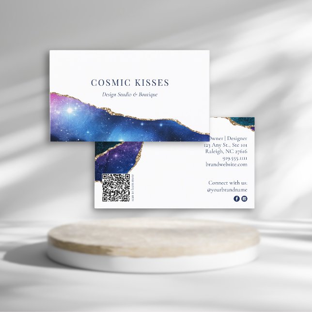 Mystic Blue Crystal Geode Gold Business Logo QR Visitenkarte (Von Creator hochgeladen)