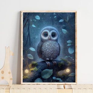 Mystic Blue Owl Print   Blätterteig Poster