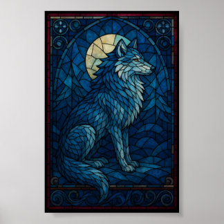 Mystic Blue Wolf – Wandkunst im Bleiglasstil Poster