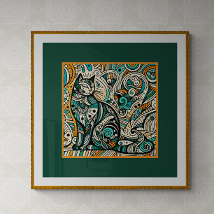 Mystic Boho Cat Art Print Poster