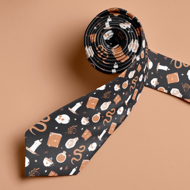 Mystic Boho Crystal Skull Halloween Pattern Krawatte (Von Creator hochgeladen)