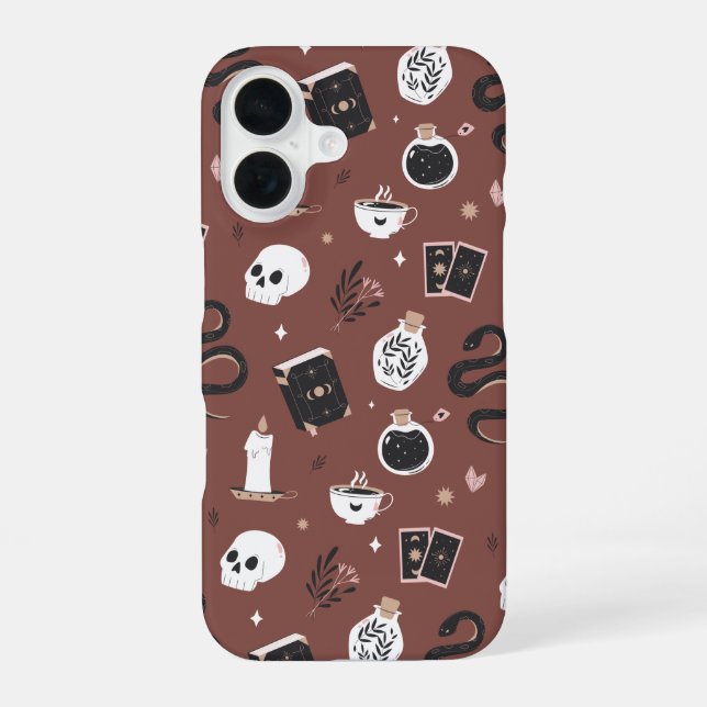 Mystic Boho Crystal Skull Snake Pattern iPhone 16 Hülle (Rückseite)