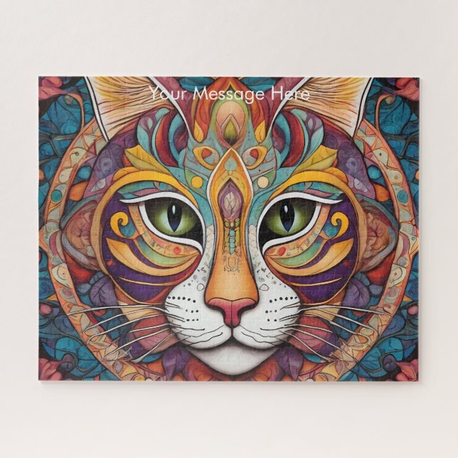 Mystic Boho Feline Cat Mandala Puzzle (Horizontal)