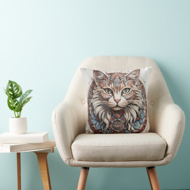 Mystic Boho Feline Mandala Kissen (Stuhl )