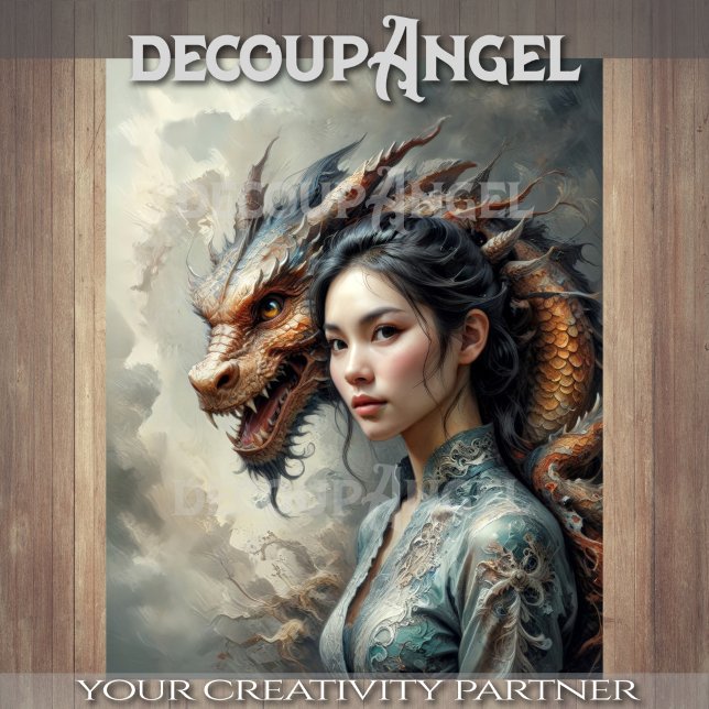 Mystic Bond Woman and Dragon in Harmonic Decoupage Seidenpapier (Von Creator hochgeladen)