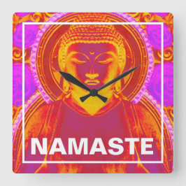 Mystic Buddha - Rosa und Orange Quadratische Wanduhr