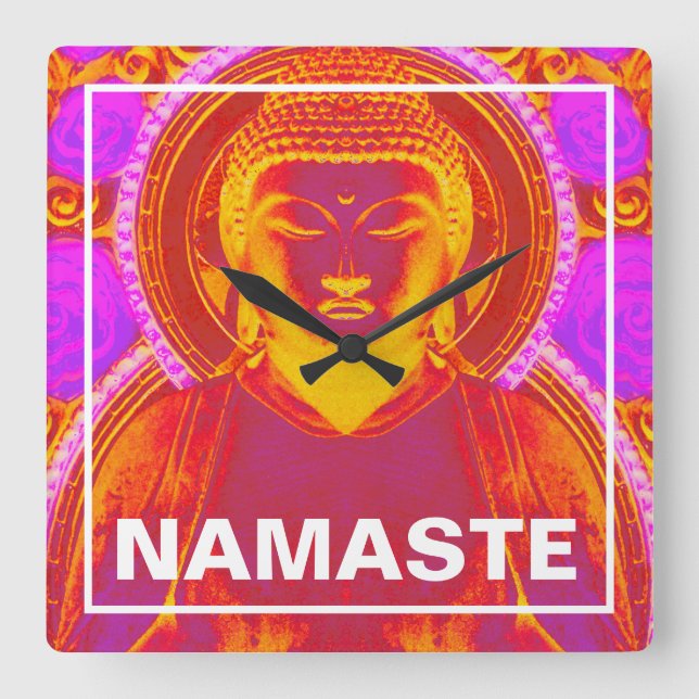 Mystic Buddha - Rosa und Orange Quadratische Wanduhr (Vorderseite)