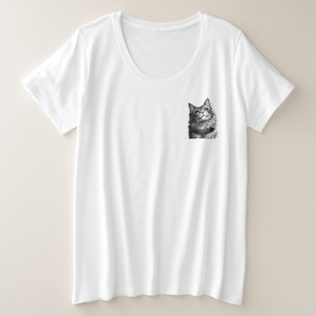 Mystic Cat Blue Eyes Gothic Witchy Art Große Größe T-Shirt (Design vorne)