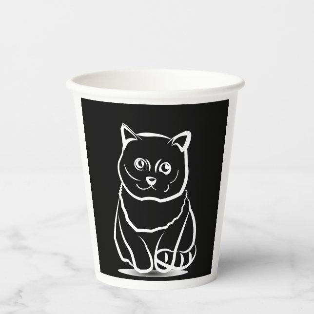 Mystic Cat Head – Minimalist Feline Line Art T-Shi Pappbecher (Vorderseite)