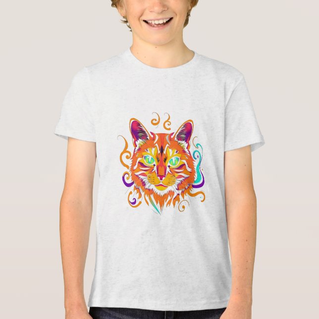 Mystic Cat – Neonfarbene Katze Tri-Blend Shirt (Vorderseite)