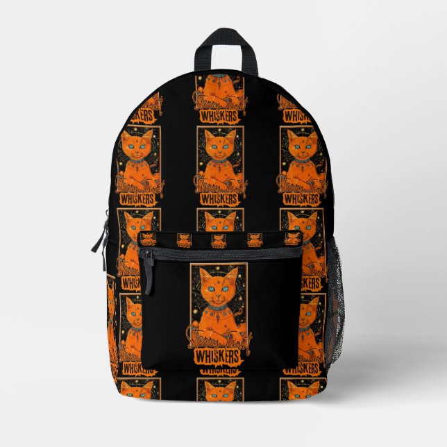 Mystic Cat & Tarot | Orange Feline Art Bedruckter Rucksack (Vorderseite)