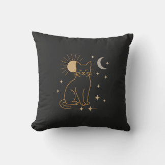 Mystic Cat Throw Pillow – Minimalist Celestial Lin Kissen
