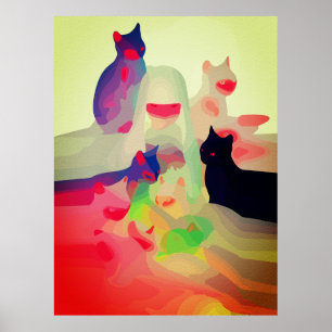 Mystic Cats & Spirits – Lebendige abstrakte Anime- Poster