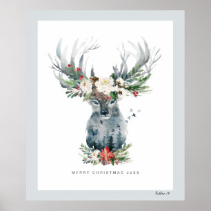 Mystic Christmas Deer Head Blume Bouquet Poster